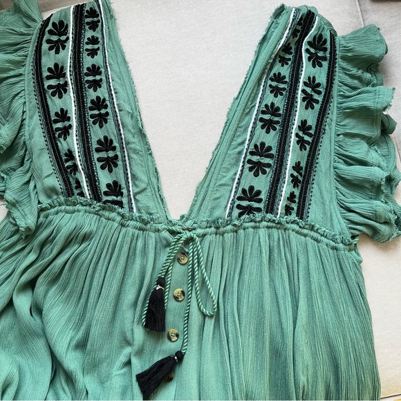 Free People Teal Midi Dress with Black Embroidery - Picture 7 of 8